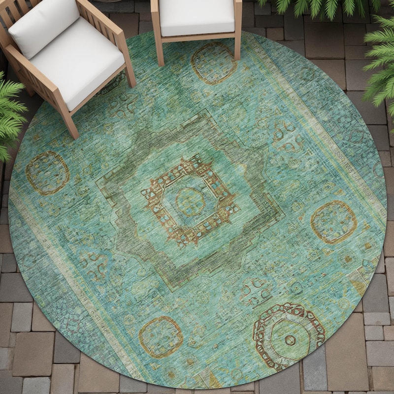 Machine Washable Indoor/Outdoor Traditional Chantille Rug - Green - 8' x 8'