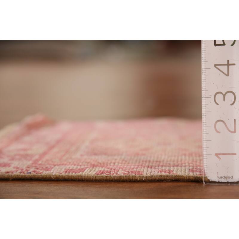 Hand Knotted Oriental 100% Wool Carpet Transitional Tribal Pink Anatolian Area Rug - 1' 4'' X 1' 2''