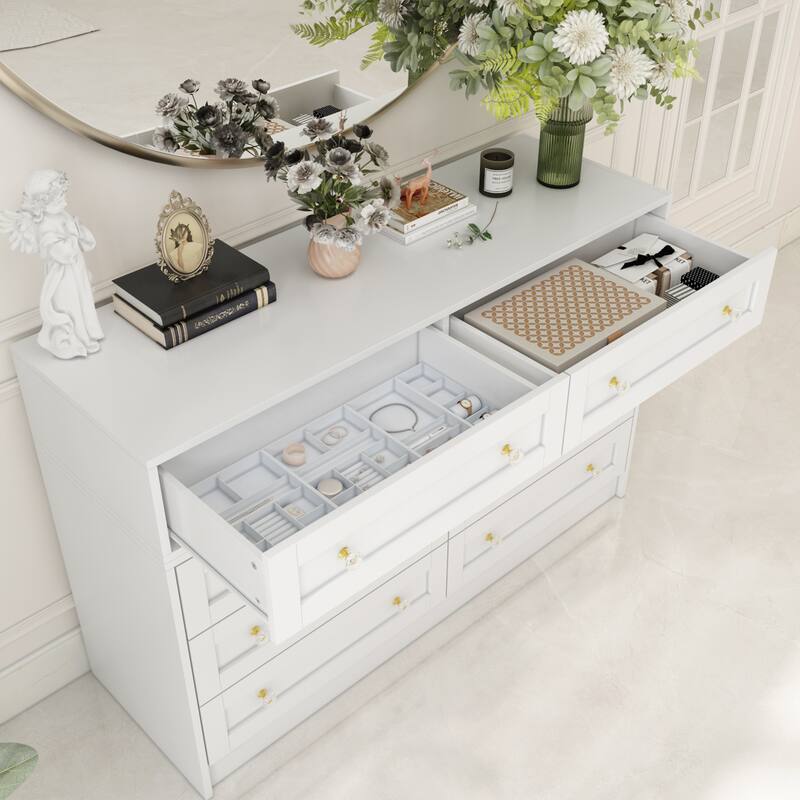 Multi-Functional White Dresser/Vanity Table Ample Storage 8 Drawers