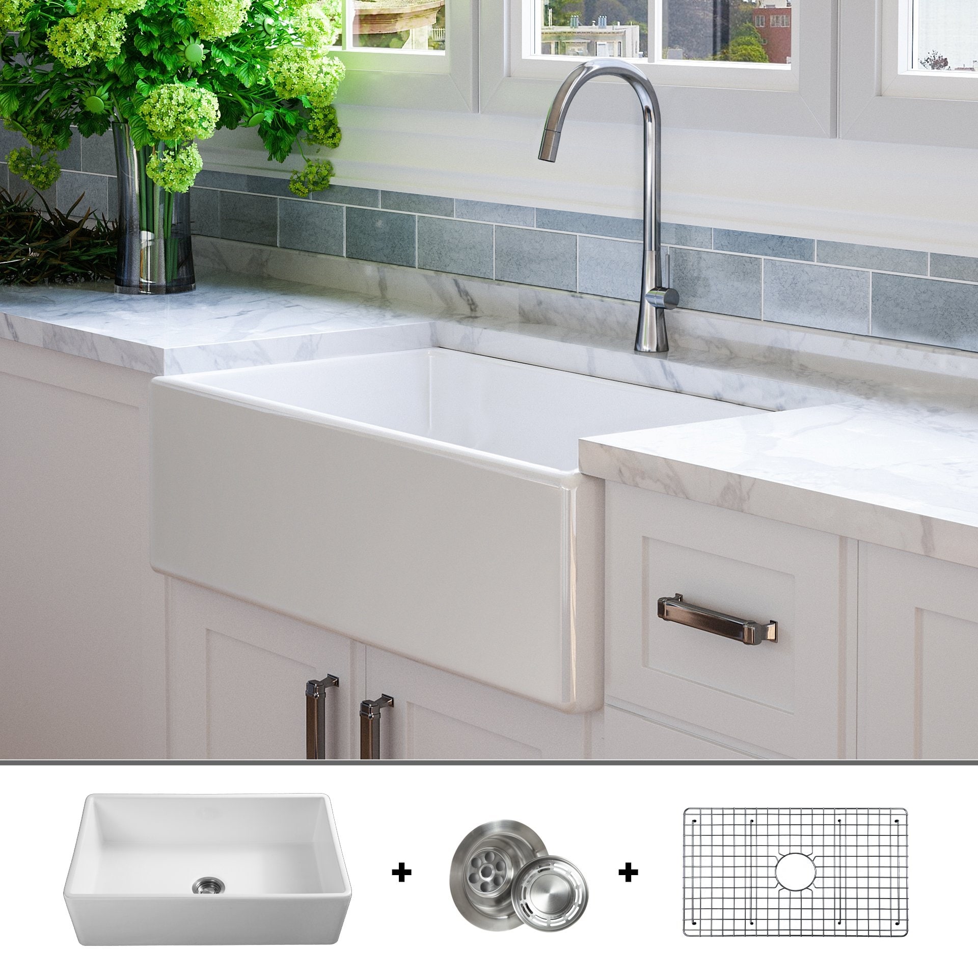 Luxury 33 Inch Modern Fireclay Farmhouse Kitchen Sink