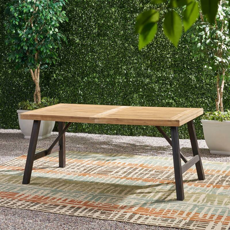 Acacia Wood Dining Table Slat Panel Design Weather Resistant Outdoor