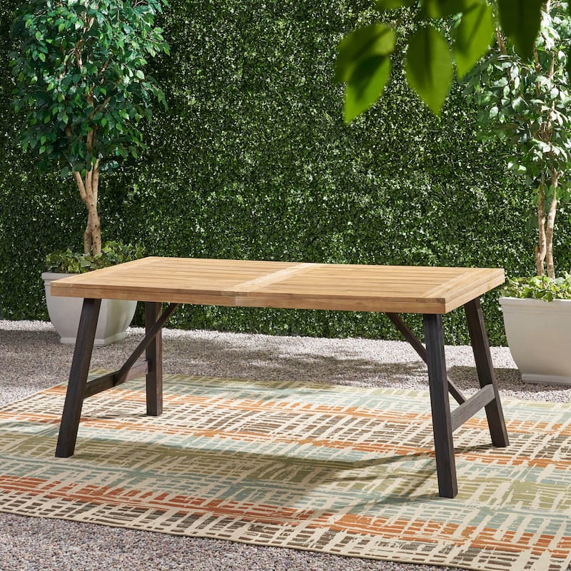 Outdoor 3 Piece Acacia Wood Rectangular Dining Table Set with 2 Benches Slatted Tabletop Patio Garden Picnic Table