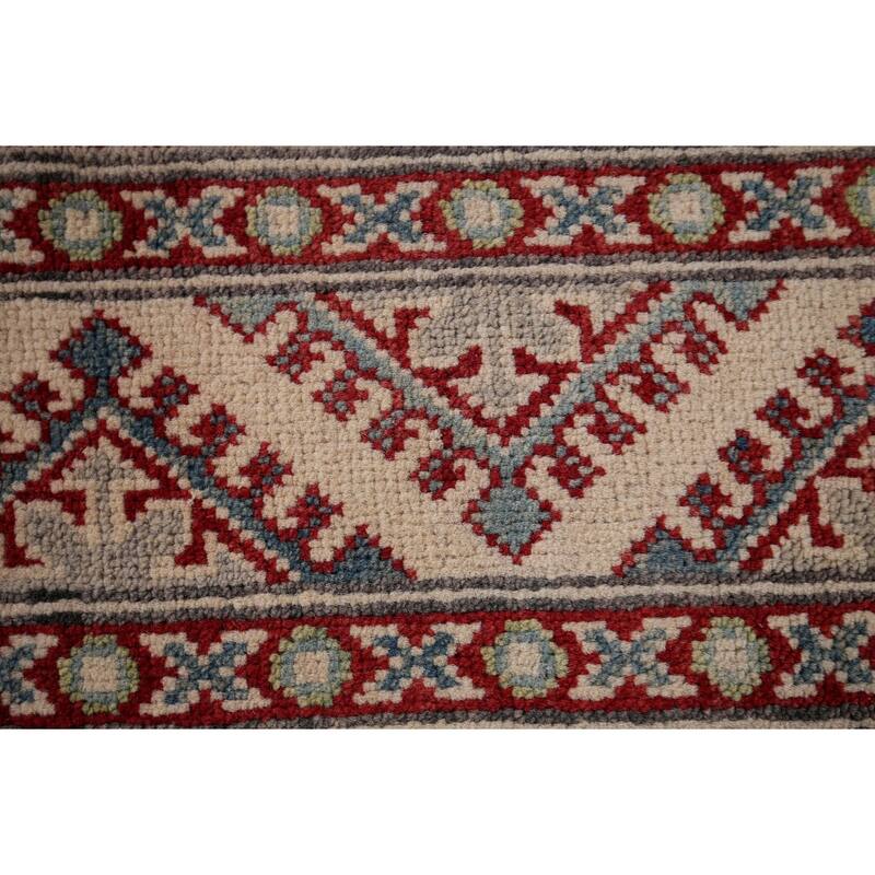 All-Over Gray Kazak Oriental Runner Rug Hand-Knotted Wool Carpet - 2'8" x 20'0"