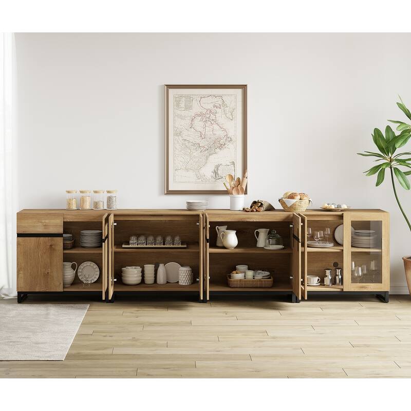 Modern Sideboard with Adjustable Shelves, 4 in 1 Storage Cabinet with Glass Doors, Coffee Bar Cabinet for Kitchen
