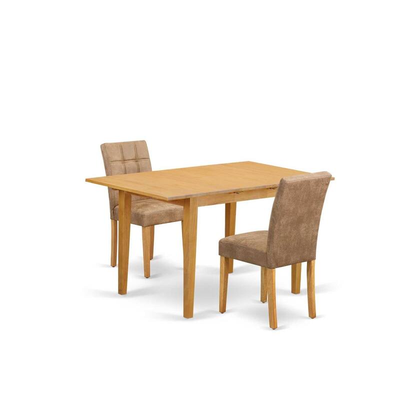HomeStock 3-Pc Natural Brown Oak Finish Rectangular Solid Wood Top with Butterfly Leaf Dining Table Set
