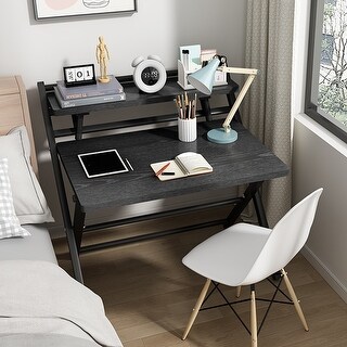 Folding Desk 2-layer Small Desk With Shelf, Foldable Table