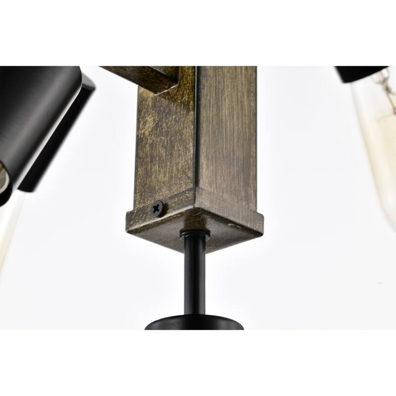 Abrome Matte Black and Wood Grain Finish 5-Light Pendant Ceiling Light