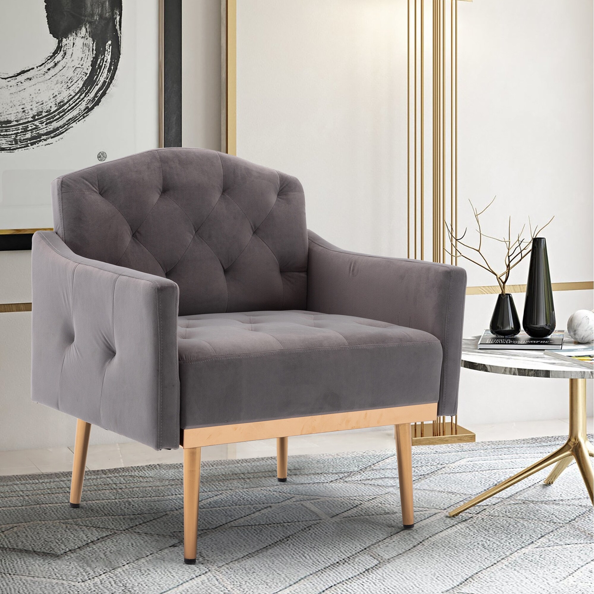Grey and gold armchair sale