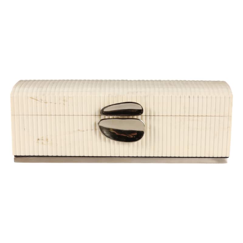 Modern Ribbed Keepsake Box with Metal Closure and Lid - 16.5", Cream - 16.25"