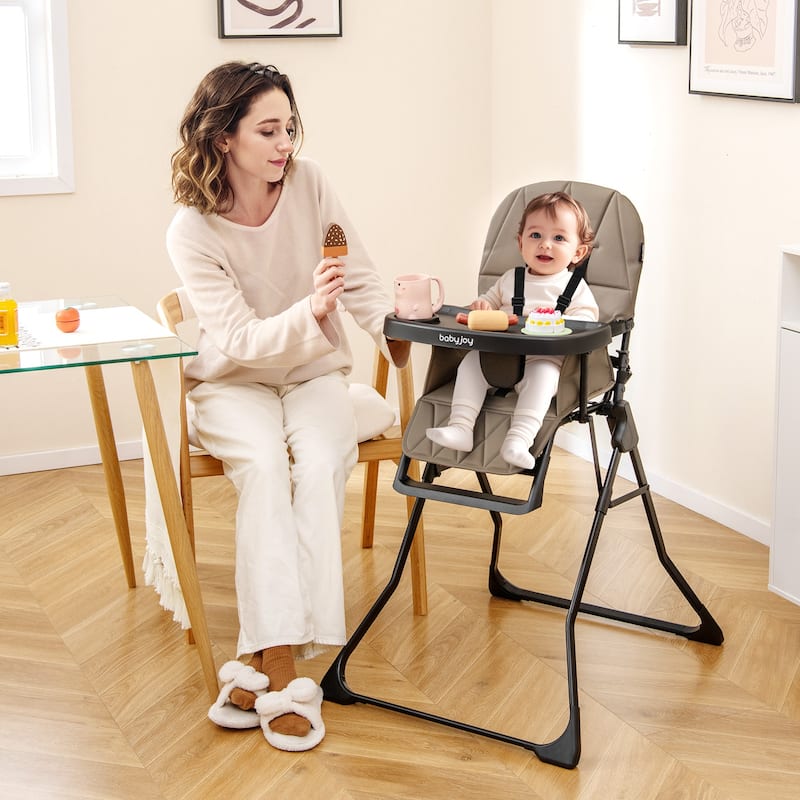 3-in-1 Foldable Baby High Chair with Tray and Footrest Adjustable Footrest Lightweight Waterproof PU Cushion