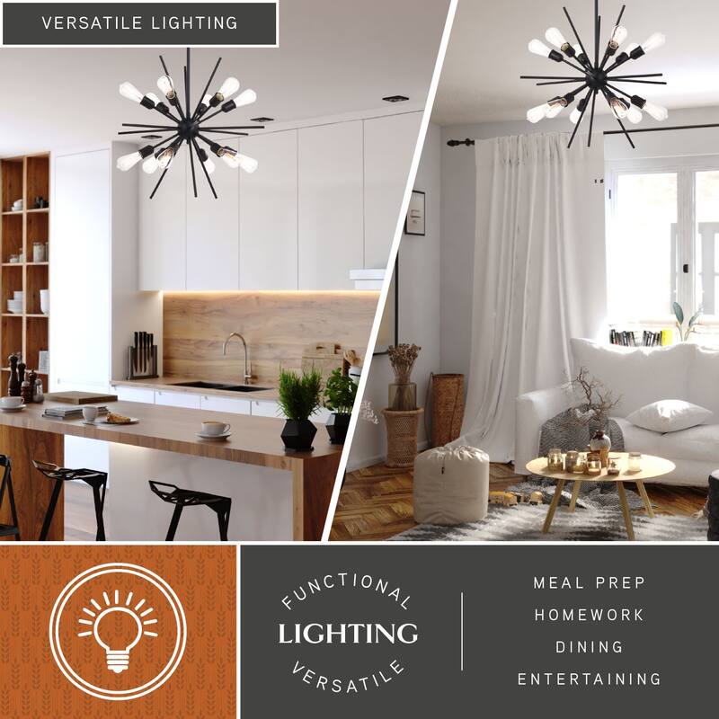 Estelle 12 Light Mid-Century Modern Sputnik Pendant - 27.5-in W x 27.5-in H x 27.5-in D