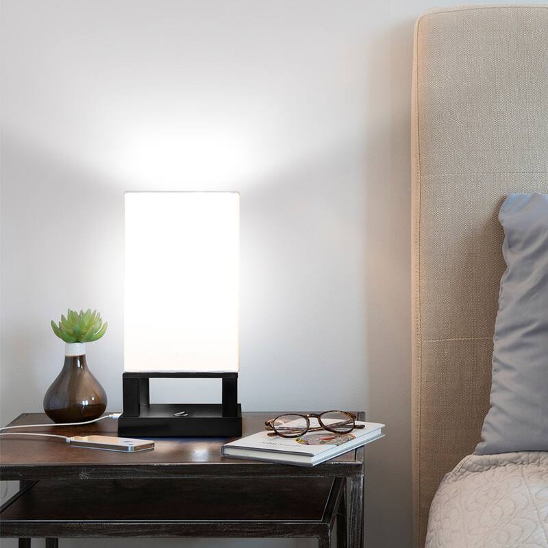 Brightech Maxwell 14 in. Black Indoor Table Lamp with USB Port (2-Pack)