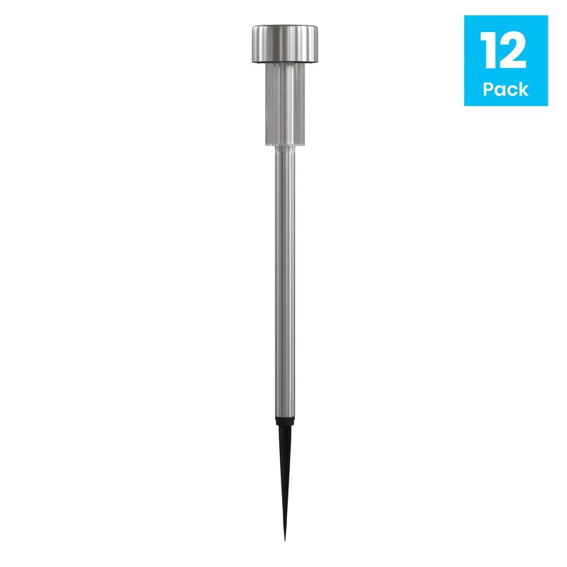 All - Weather Solar Powered Stainless Steel LED Landscaping Lights - Set of 12