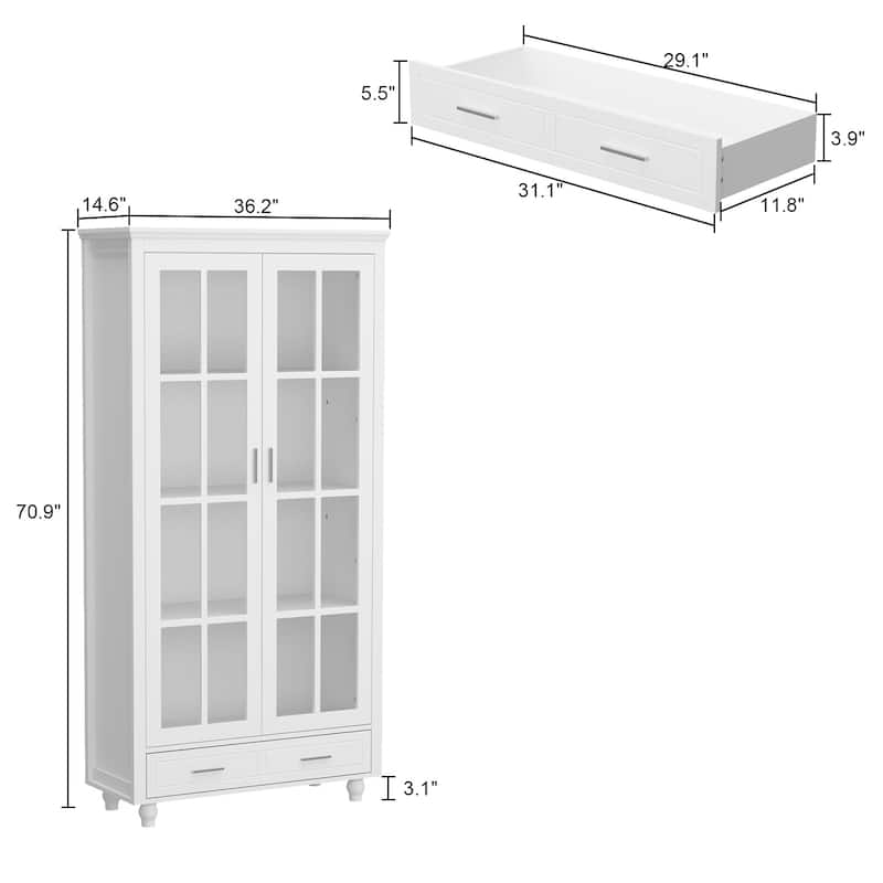 Tall Bookcase Storage Cabinet Pantry Cabinet Wooden Bookshelf Display - 36.2"X70.9"