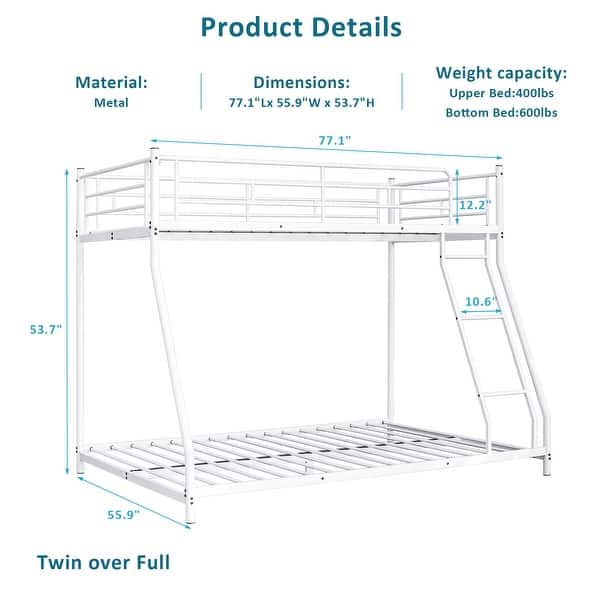 dimension image slide 3 of 5, Heavy Metal Bunk Beds with Ladder Kids Bed Frame Twin / Twin XL / Full / Queen Size🏕️