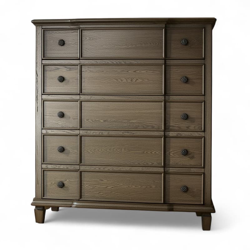 HomeRoots 40" Oak Wood Five Drawer Dresser