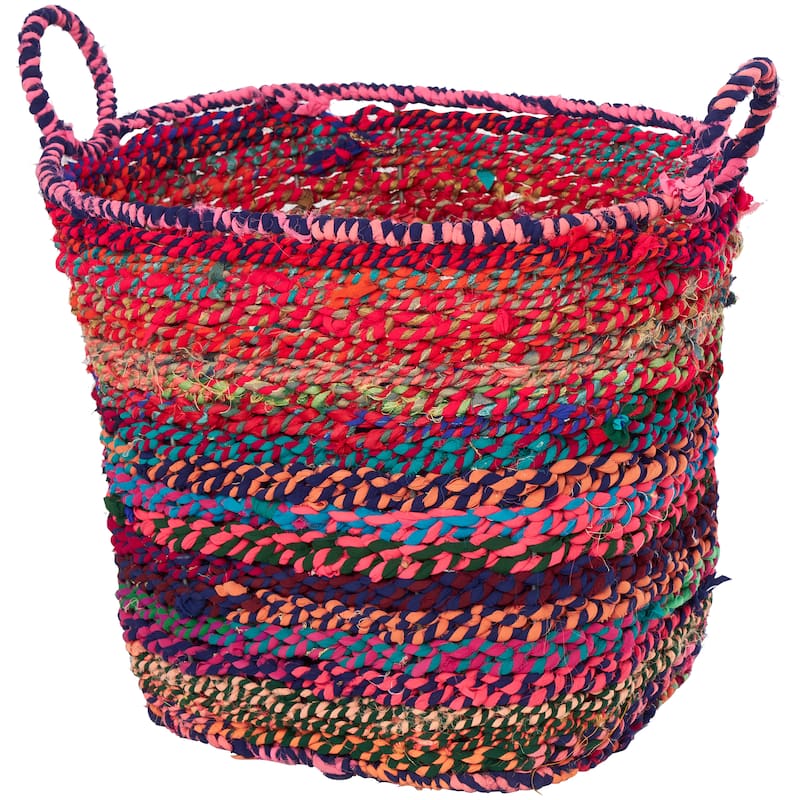 CosmoLiving by Cosmopolitan Cotton Fabric Handmade Storage Basket with Handles - White, Gray, Multi Colored