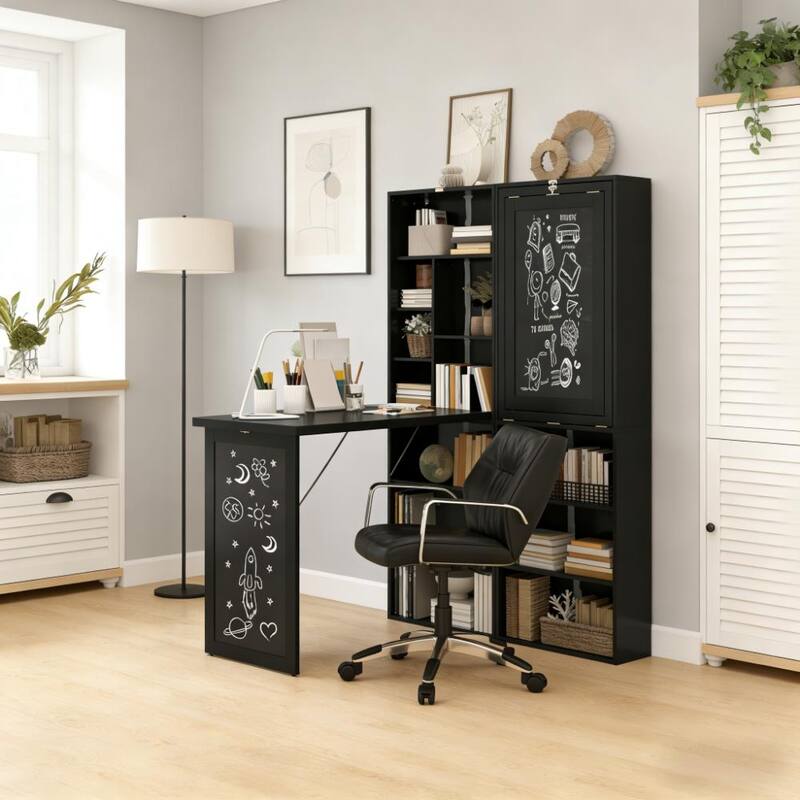 Wall Mount Computer Desk,Fold-out Convertible Home Office Desk - Black