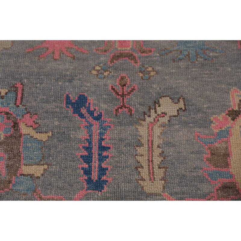 Hand Knotted Oriental 100% Wool Carpet Transitional All-Over Navy Blue & Blues Oushak Area Rug - 14' 0'' X 10' 4''
