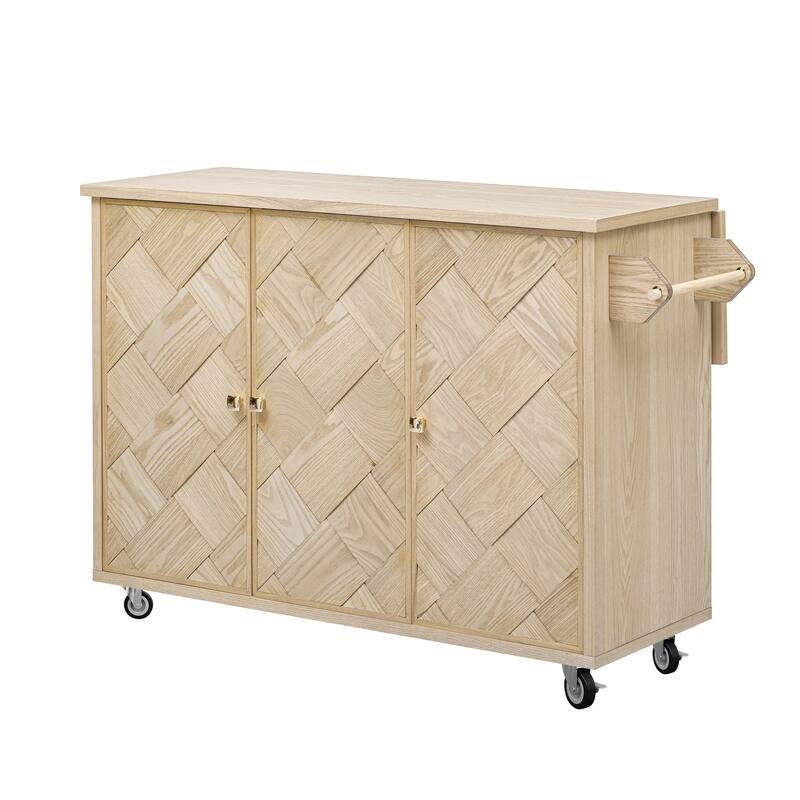 Kitchen Island with Drop Leaf, Coastal Kitchen Island on Wheels with Internal Storage Rack, Rolling Kitchen Cart