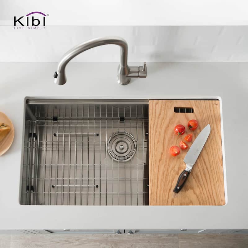 33 Inches Undermount Single Bowl Stainless Steel Workstation Sink