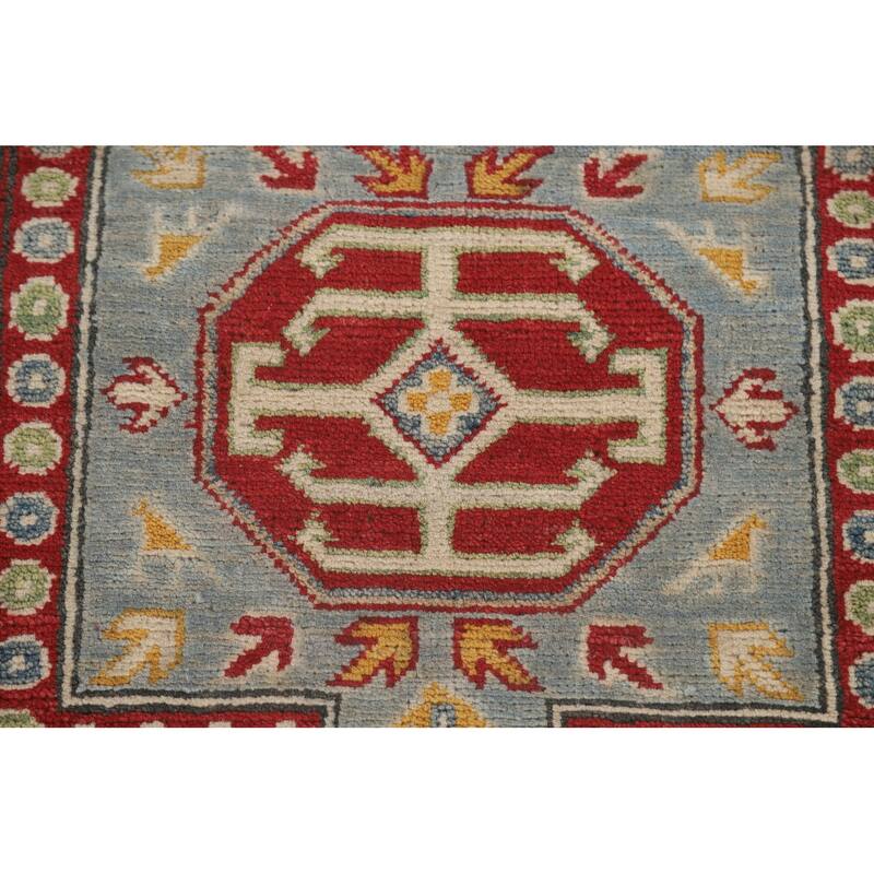 Light Blue Kazak Runner Rug Handmade Traditional Wool Carpet - 2'6" x 13'1"