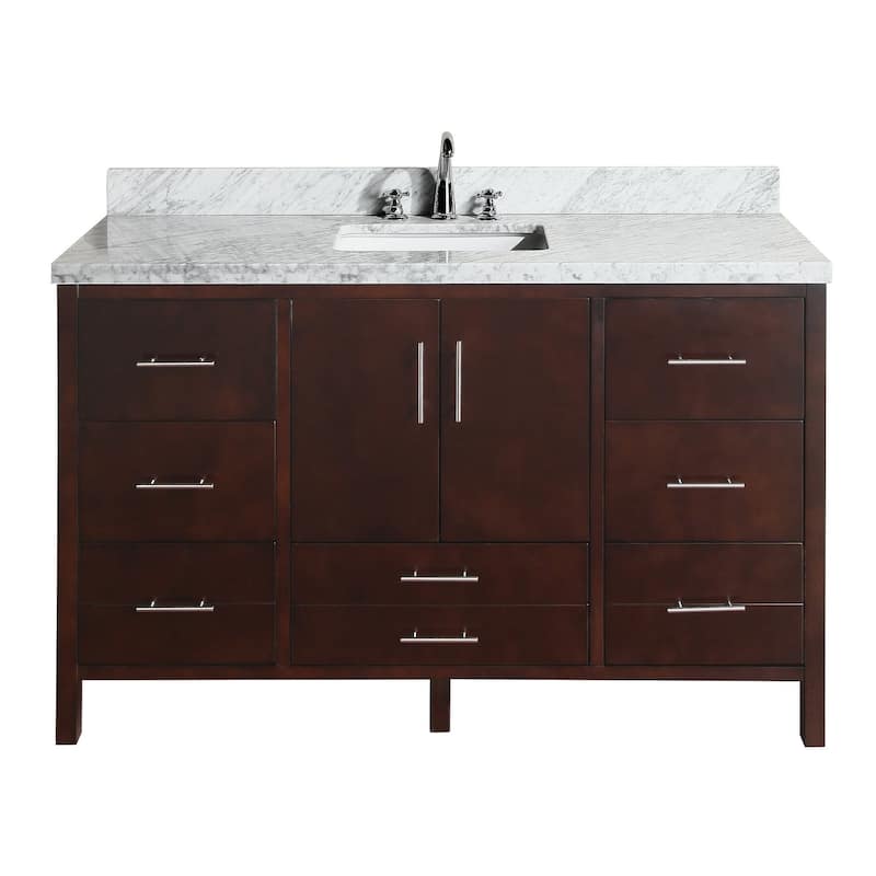 KitchenBathCollection California 60" Single Bathroom Vanity with Carrara Marble Top