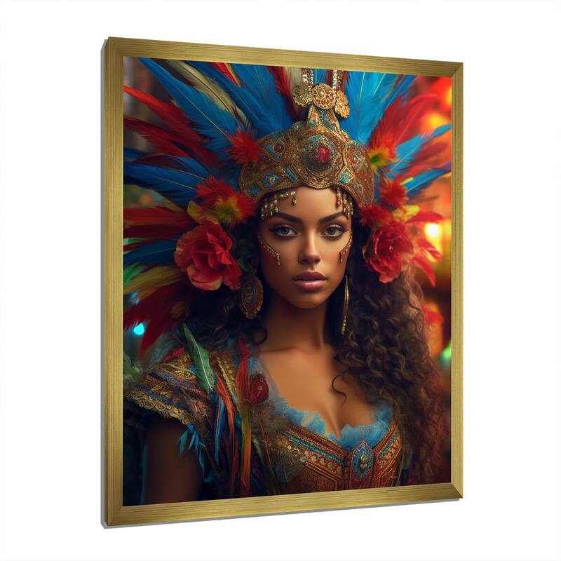 Designart "Multicolor Brazilian Spectrum of Spirit I" Fashion Woman Framed Canvas Wall Art