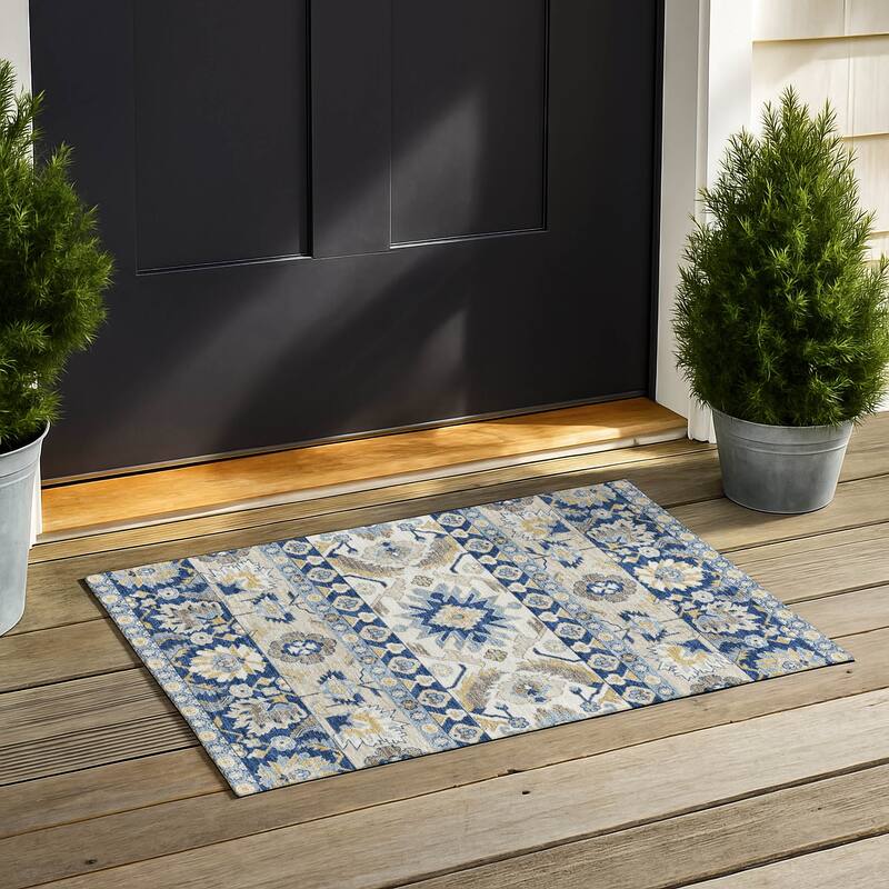 Machine Washable Indoor/ Outdoor Traditional Aspen Chantille Rug - Navy - 1'8" x 2'6"