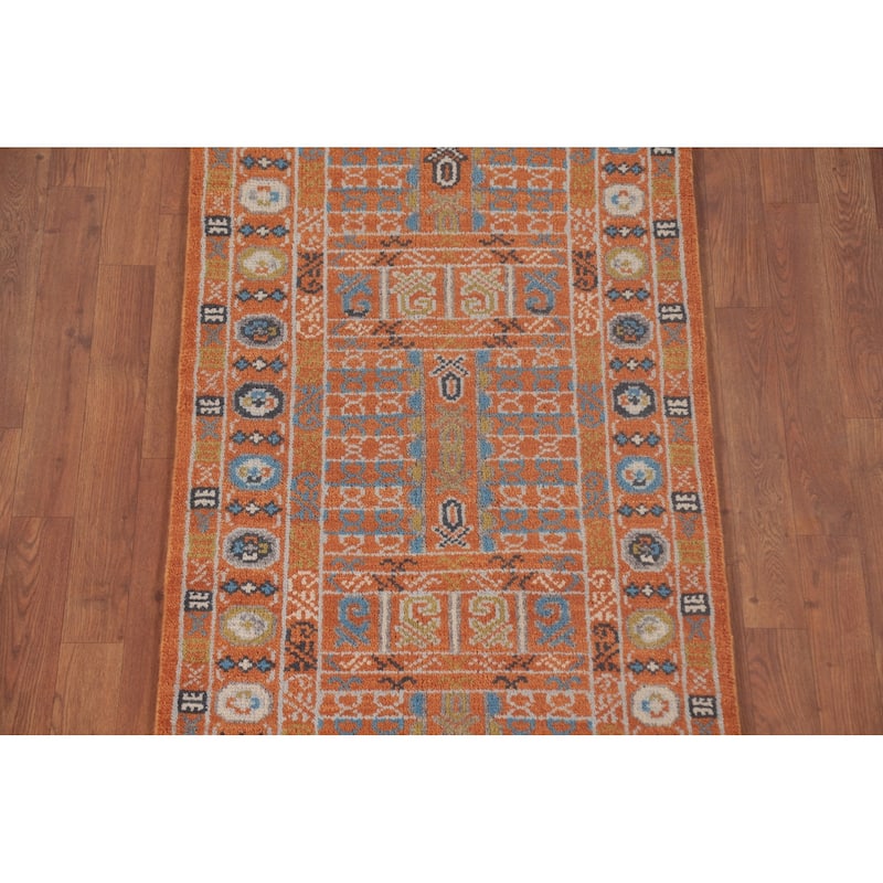 Orange Transitional Khotan Runner Rug Hand-Knotted Wool Carpet - 2'6"x 8'0"