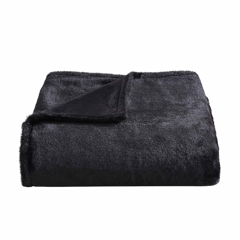 City Scene Faux Fur Solid Black Throw Blanket