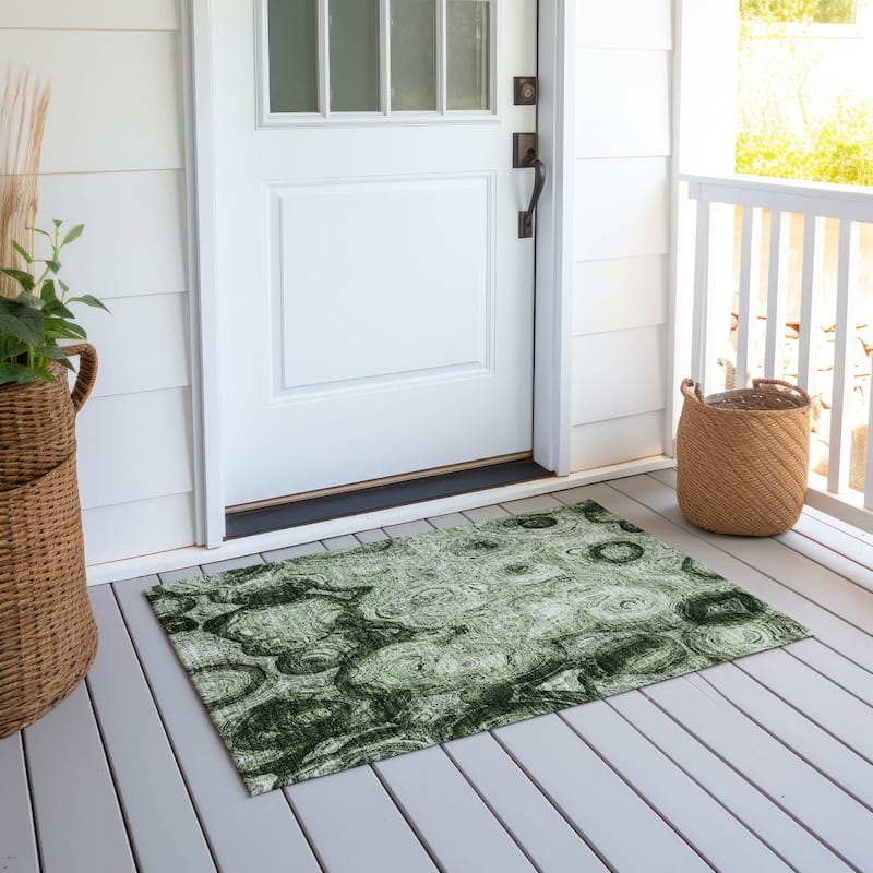 Machine Washable Indoor/ Outdoor Chantille Abstract Waves Rug