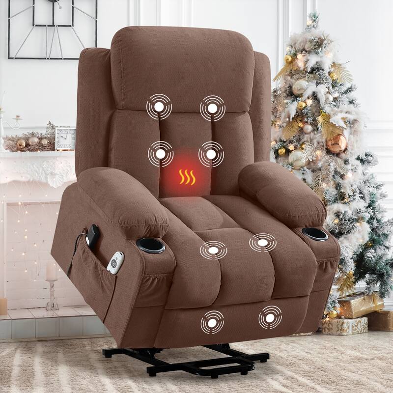 Power Lift Recliner Chair with Heat and Massage Electric Fabric Recliner Chair with Side Pocket, USB Charge Port, Remote Control