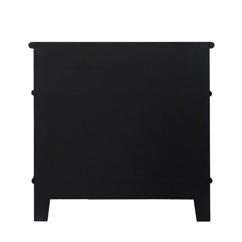 Dana 27 Inch Bedside Table, 2 Rattan Drawers, Pine Wood, Black, Brown