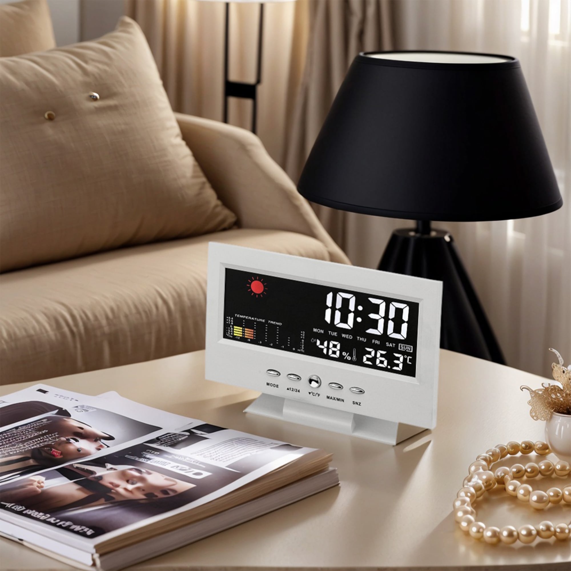 Electric Alarm Clock, Weather Forecast, Battery Backup, Simple Operation for Bedroom 5.9
