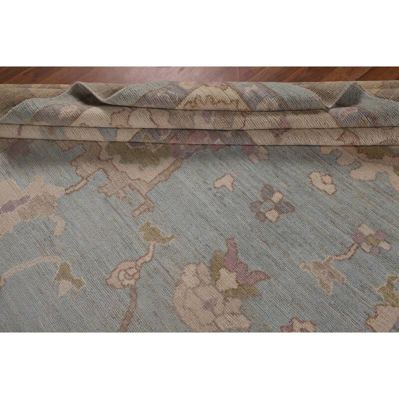 Light Blue Oushak Area Rug Hand-Knotted Vegetable Dye Wool Carpet - 9'1"x 12'2"