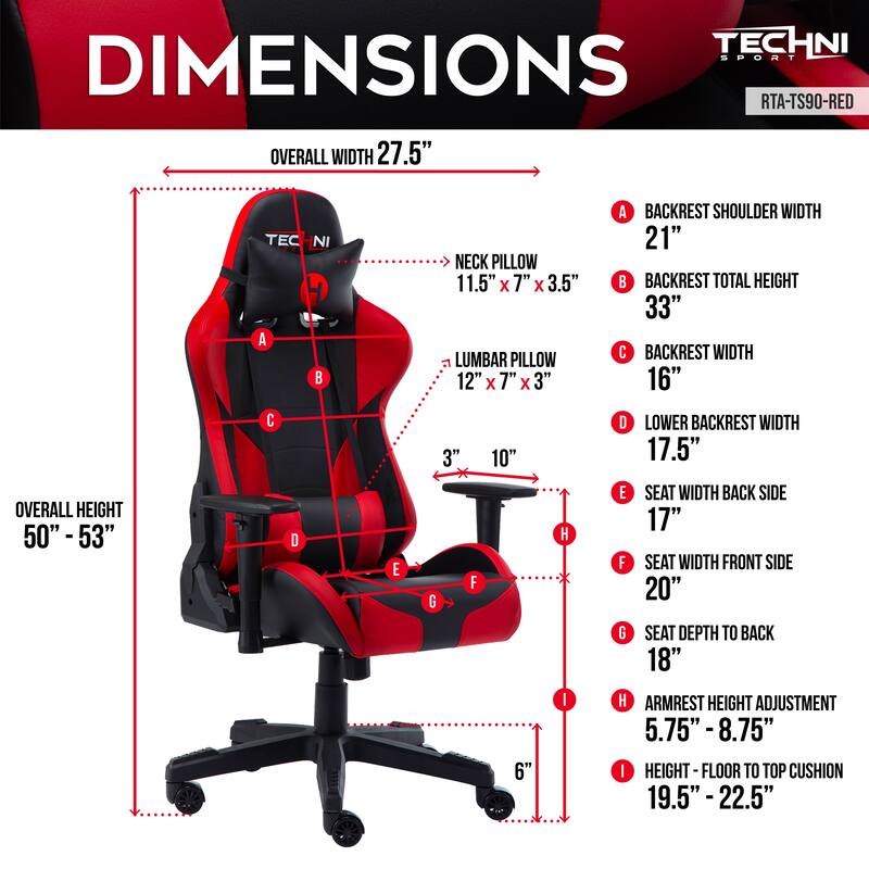 Sport Office-PC Gaming Chair with 150-Degree Recline, Adjustable Seat & 2D Armrests, Durable Nylon Base