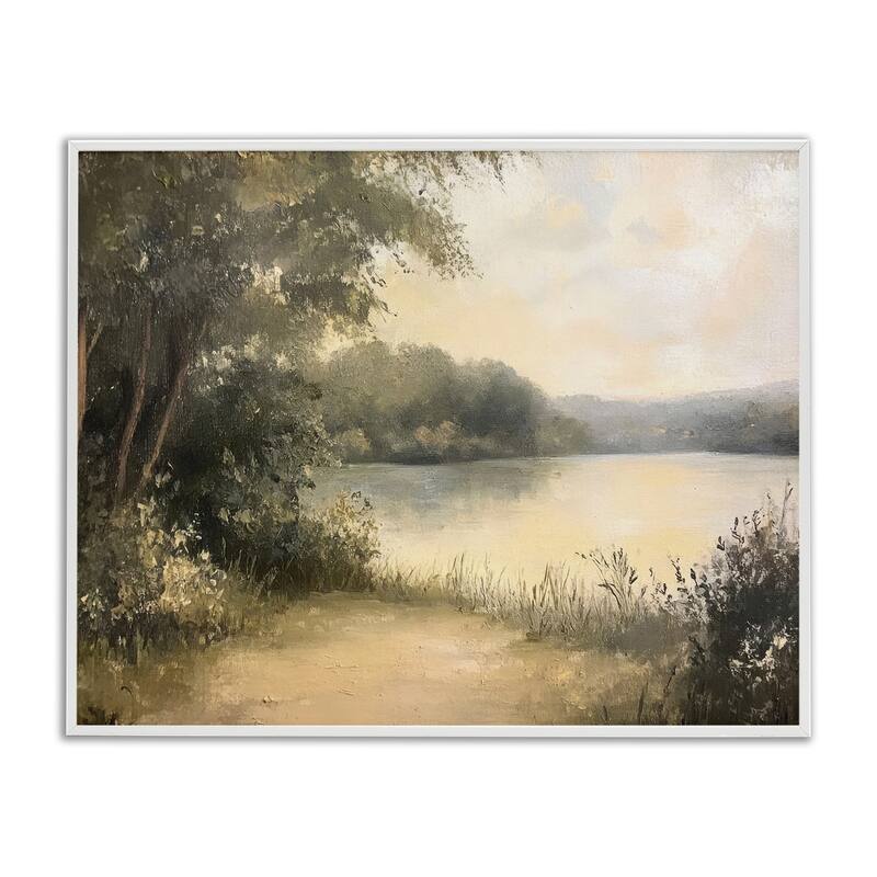Stupell Shore of Peaceful Lake Framed Giclee Art Design By Petal Prints Design - 30 x 24 - White