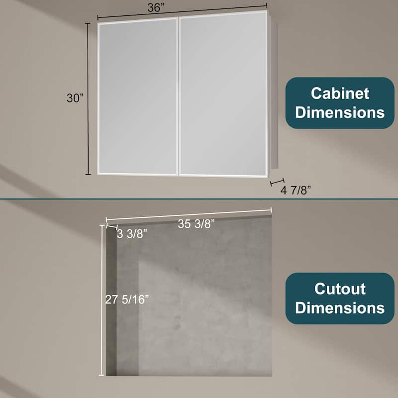 Elise Iron Medicine Cabinet with Mirror, Adjustable Shelves, Recessed or Wall Mount