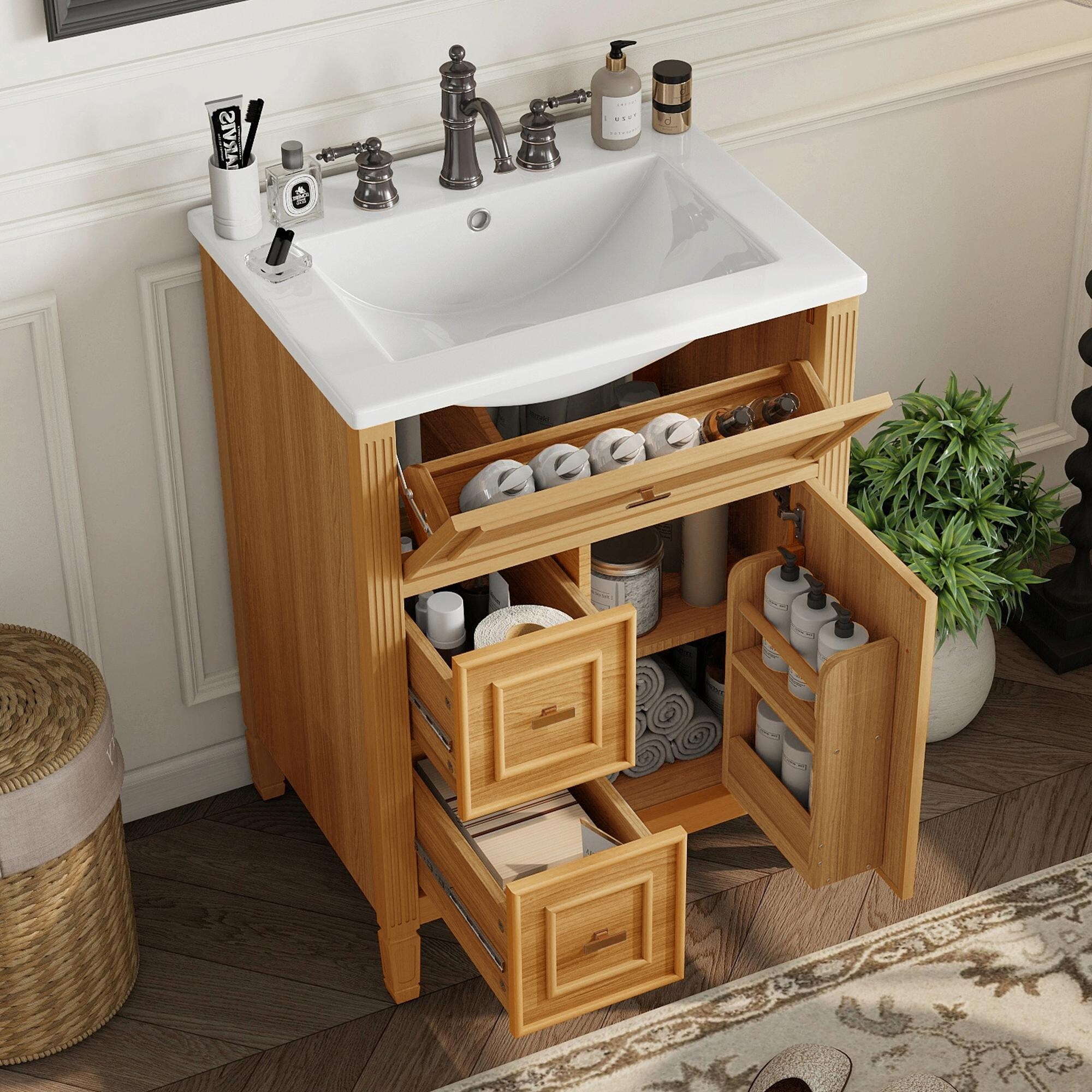24-Inch Bathroom Vanity with Sink, Solid Wood and MDF Cabinet