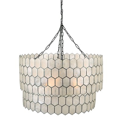 Two-Tier Capiz Honeycomb Chandelier - 20.0"L x 20.0"W x 12.0"H