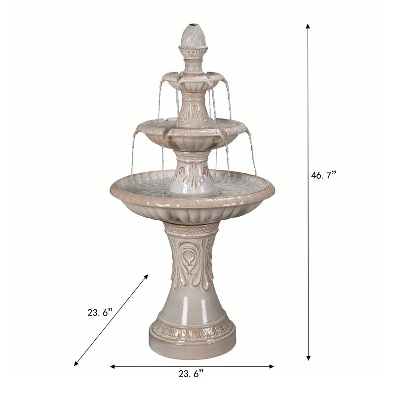 3-Tier Ceramic Outdoor Garden Fountain - 46.5" - Cream