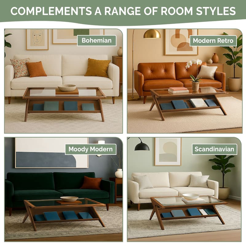 INK IVY Rocket Wood & Tempered Glass Coffee Table