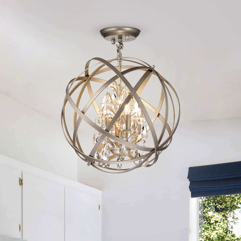 Benita Light Gold with Bronze 4-light Metal Globe Crystal Semi-Flush Mount