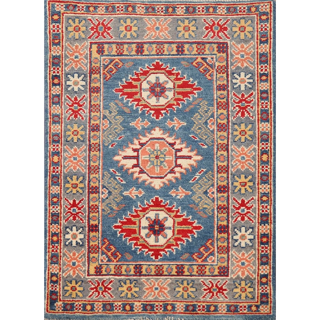 Geometric Kazak Oriental Rug Handmade Foyer Wool Carpet - 2'0"x 3'0"