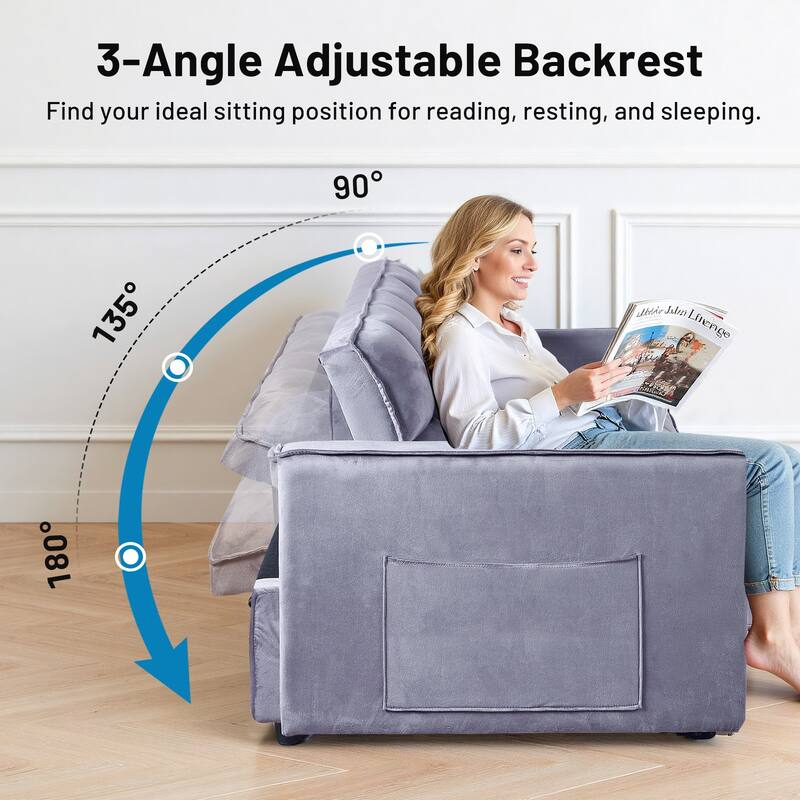3-in-1 Convertible Sleeper Loveseat Pull Out Twin Size Suede Sofa Bed with 2 Pillows & Pocket