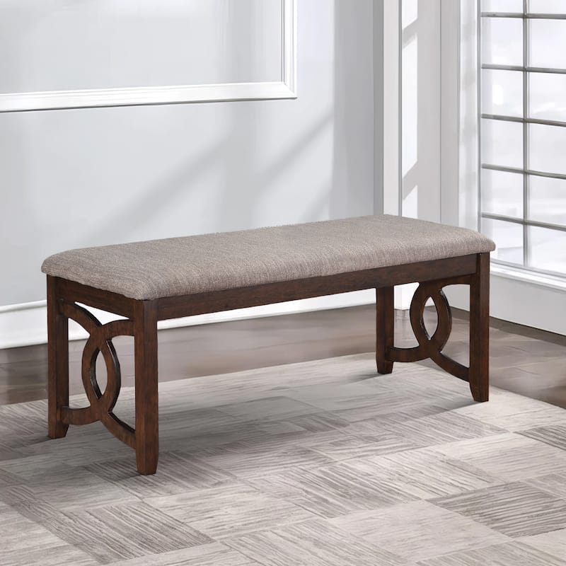 Gary 46 Inch Wood Bench with Fabric Seat, Cherry Brown