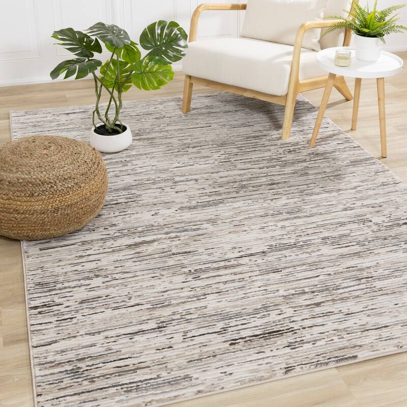 Alpine Rug Co. London Cream Beige Grey Lines Area Rug