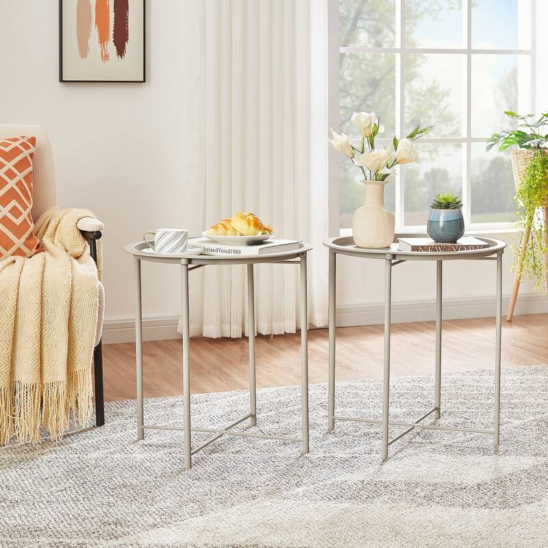 VECELO Side/End Table, Folding Round Metal Anti-Rust and Waterproof Outdoor for Living Room Bedroom,Nightstands