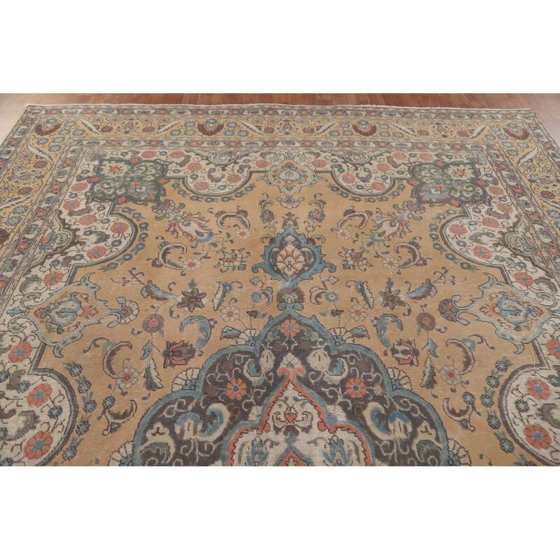 Hand Knotted Oriental 100% Wool Carpet Traditional Floral Peach Mashad Area Rug - 12' 7'' X 8' 10''